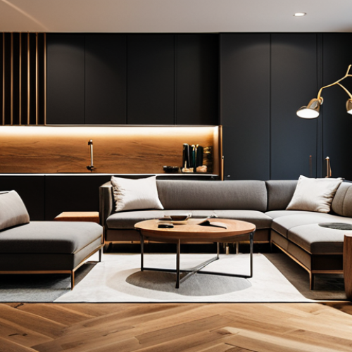 Home 11 A modern, high-end interior space designed with principles of sensory immersion, showcasing a blend of warm, diffused lighting and rich, inviting textures like polished wood and soft, natural fabrics. The environment conveys a sense of calm and sophisticated quality, with subtle details that evoke a pleasant atmosphere. professional, appropriate attire, safe for work, appropriate content, family-friendly, high quality, professional photography, detailed, inviting atmosphere.