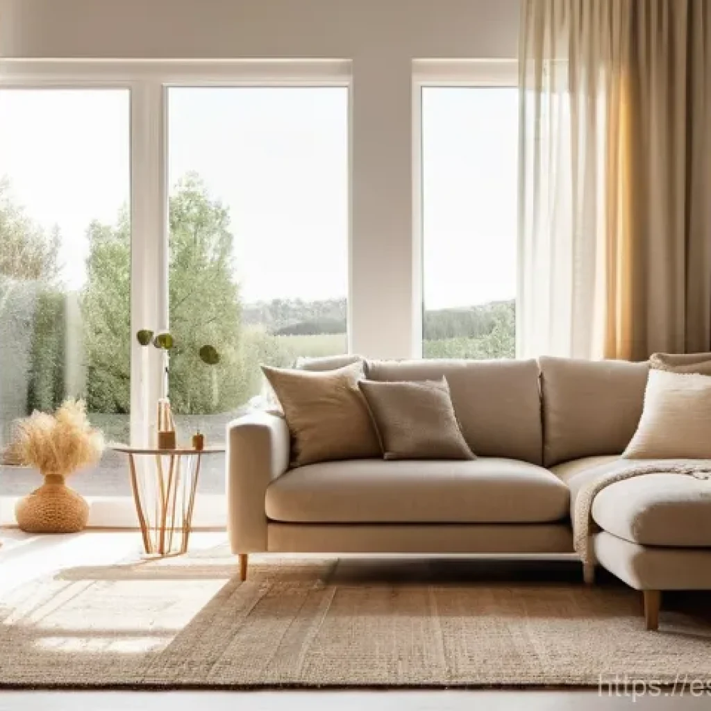 감각 디자인을 위한 기본 원칙과 기법 - **Prompt: A tranquil and inviting living room filled with sensory richness. A plush velvet sofa in a...